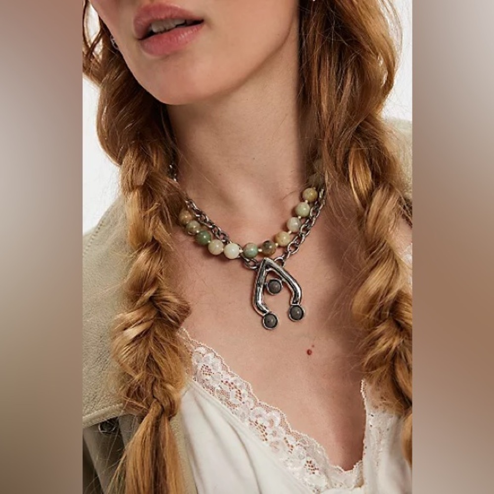 Free People Layered Necklace Beads and Silver toned chain NWT $68 - Picture 2 of 7